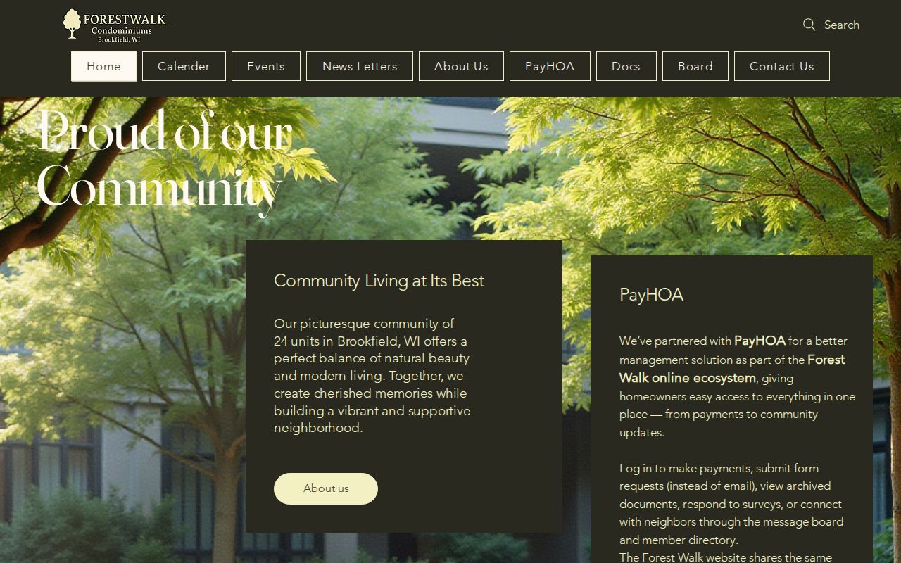 Forest Walk association website representing a voluntary Brookfield neighbors resource