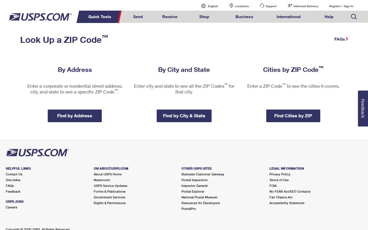 USPS ZIP Code Lookup with address, city and ZIP search modes