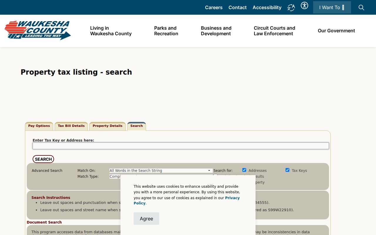 Waukesha County Tax Listing search used to connect a Brookfield address to deed records